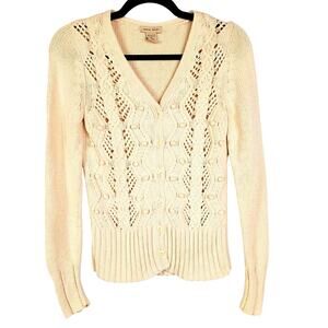 VERTICAL DESIGN off white open weave chunky knit cardigan button up sweater med